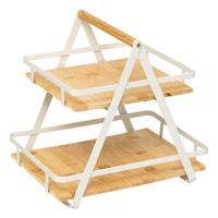 Keuken/aanrecht rekje - metaal/bamboe hout - 30 x 22 x 29 cm - keuken organizer - naturel/wit