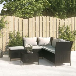 4-delige Loungeset met kussens poly rattan zwart