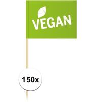 150x Vlaggetjes prikkers Vegan 8 cm hout/papier   -