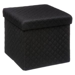 Poef - hocker - opbergbox - zwart - polyester/mdf - 31 x 31 cm - opvouwbaar