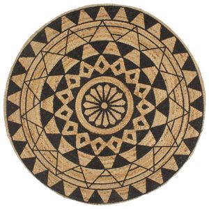 vidaXL Vloerkleed handgemaakt met zwarte print 150 cm jute