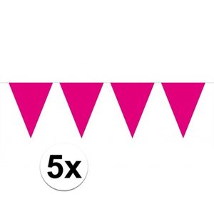 5x vlaggenlijn / slinger magenta roze 10 meter