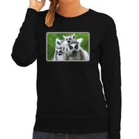 Dieren sweater / trui met maki apen foto zwart voor dames - thumbnail