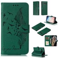 Feather patroon Litchi textuur horizontale Flip lederen draagtas met portemonnee & houder & kaartsleuven voor Galaxy S10 PLUS (groen)