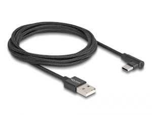 DeLOCK USB-A 2.0 male > USB-C male kabel 2 meter, gesleeved, 90°