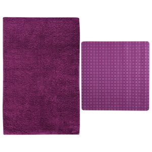 MSV Douche anti-slip mat en droogloop mat - Napoli badkamer set - rubber/polyester - paars