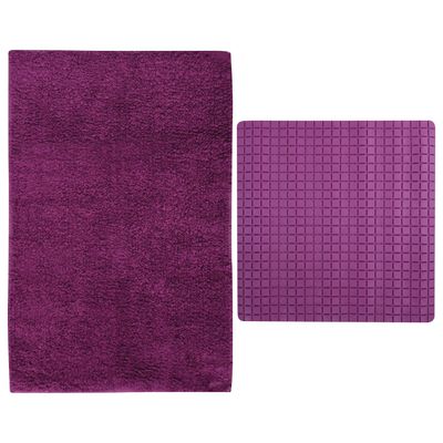 MSV Douche anti-slip mat en droogloop mat - Napoli badkamer set - rubber/polyester - paars