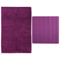 MSV Douche anti-slip mat en droogloop mat - Napoli badkamer set - rubber/polyester - paars - thumbnail