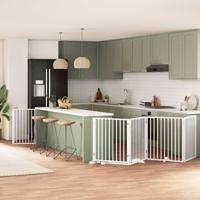 VidaXL Hondenhek inklapbaar met deur 6 panelen 480 cm populierhout wit