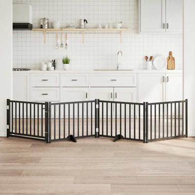 Hondenhek inklapbaar 4 panelen 320 cm massief vurenhout zwart
