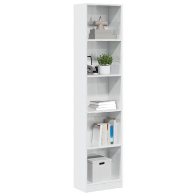 Boekenkast 40x24x176 cm bewerkt hout hoogglans wit