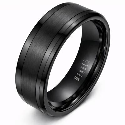 Wolfraam heren ring zwart geborstelde streep 8mm-23mm