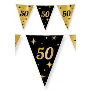 Leeftijd verjaardag feest vlaggetjes 50 jaar geworden zwart/goud 10 meter