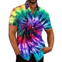 Voor heren Overhemd Grafisch overhemd Tie Dye Strijkijzer Geel blauw Groen Regenboog Print Buiten Straat Korte mouw Afdrukken Button-omlaag Kleding Modieus Ontwerper Casual Ademend Lightinthebox