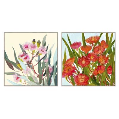 Schilderij Home ESPRIT Geel Blauw Blommor Shabby Chic 100 x 4 x 100 cm (2 Stuks)