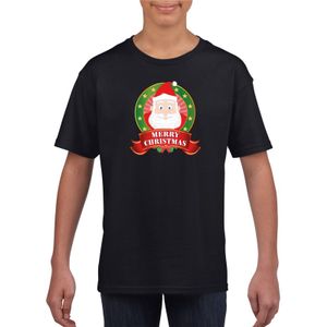 Zwart Kerst t-shirt voor kinderen met Kerstman print