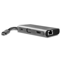 LINDY 43278 USB-C Converter [1x USB-C stekker - 3x USB 3.2 Gen 1 bus A (USB 3.0), VGA-bus, HDMI-bus, RJ45-bus, USB-C bus, SD-kaartslot, MicroSD-kaartenslot] - thumbnail