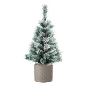 Volle besneeuwde kunst kerstboom 75 cm inclusief taupe pot