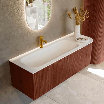 Badmeubel Mondiaz Kurve | 135 cm cm | Meubelkleur Ruby | Wastafelkleur Talc | Solid surface | Wasbak links zijde spoelbak | 1 kraangat
