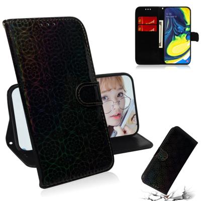 Voor Galaxy A80/A90 effen kleur kleurrijke magnetische Buckle horizontale Flip PU lederen draagtas met houder & card slots & portemonnee & Lanyard (zw
