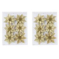 Kersthangers - 12x - bloemen ijzerdraad - glitter - goud - Decoratiebloemen - kerstboomversiering