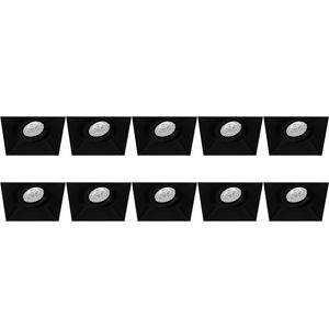 Spot Armatuur 10 Pack - Pragmi Nivas Pro - GU10 Inbouwspot - Vierkant - Zwart - Aluminium - Trimless - Kantelbaar - 150mm