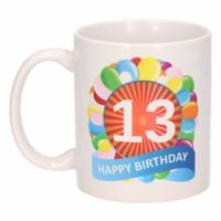 13 jaar Verjaardag koffiemok - cadeau beker - feestelijke ballonnen print - 300 ml - keramiek - wit