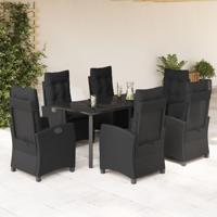 7-delige Tuinset met kussens poly rattan zwart