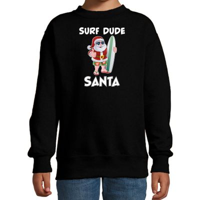 Surf dude Santa fun Kerstsweater / outfit zwart voor kinderen Surf dude Santa fun Kerstsweater / outfit zwart voor kinderen
