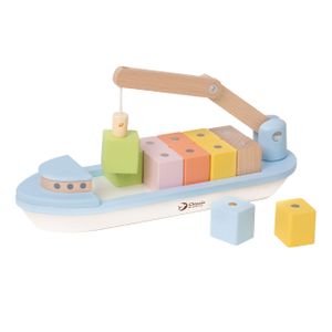 Classic World world houten blokkenboot met kraan, 13dlg.
