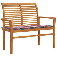 VidaXL Tuinbank met rood geruit kussen 112 cm massief teakhout - thumbnail