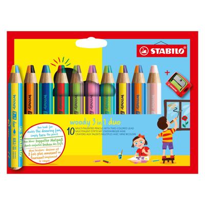 Stabilo Kleurpotloden Woody 3in1 Duo 10 stuks + Puntenslijper