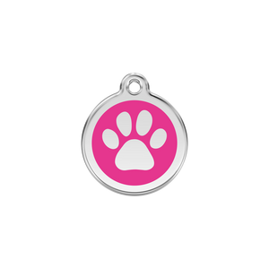 Paw Print Hot Pink roestvrijstalen hondenpenning small/klein dia. 2 cm - RedDingo