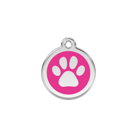 Paw Print Hot Pink roestvrijstalen hondenpenning small/klein dia. 2 cm - RedDingo