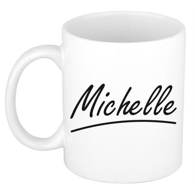 Michelle Naam koffiemok - beker - met sierlijke letters - wit - 300 ml - Cadeau - Dames