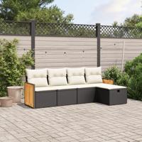 5-delige Loungeset met kussens poly rattan zwart