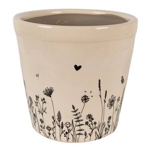 Clayre & Eef Bloempot Ø 21x20 cm Beige Zwart Keramiek Bloemen Bloempot Binnen Beige Bloempot Binnen