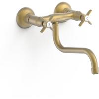 Keukenkraan Tres Clasic | Wandmontage | 360° Draaibaar | Mengkraan | 2-knops | Vintage | Messing mat