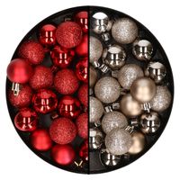 40x stuks kleine kunststof kerstballen rood en champagne 3 cm - thumbnail