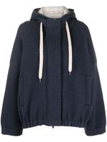 Brunello Cucinelli manteau en cachemire à capuche à lien de resserrage - Bleu