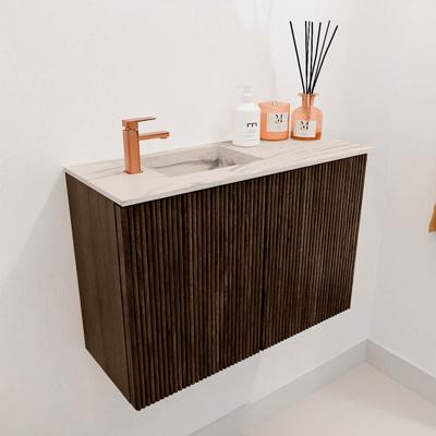 Toiletmeubel Mondiaz Joya Dlux | 60 cm | Meubelkleur Walnut | Faye wastafel Nata Wasbak Links | 1 kraangat