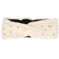 Winter hoofdband wit met parels en fleece voering voor dames   - - thumbnail