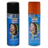 Set van 2x kleuren haarverf/haarspray van 111 ml - Zwart en Oranje   -