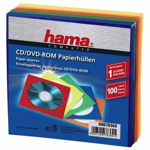 Hama 00078369 CD-hoes 1 CD/DVD/Blu-Ray Rood, Groen, Blauw, Oranje, Geel Papier 100 stuk(s)