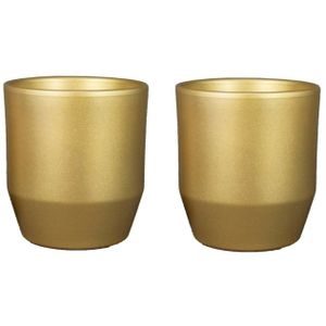 Set van 2x plantenpot/bloempot keramiek glans goud - D13,5/H13 cm