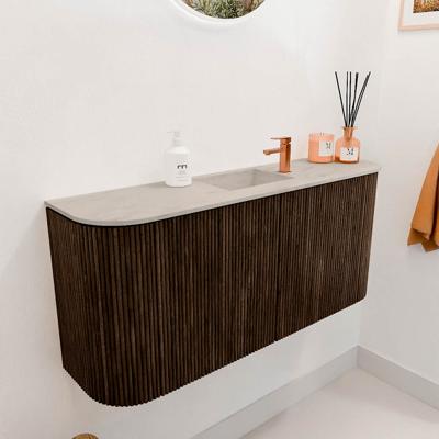 Toiletmeubel Mondiaz Joya Dlux | 93.2 cm | Meubelkleur Walnut | Faye wastafel Opalo Wasbak Midden | 1 kraangat
