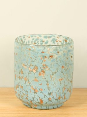 Glazen vaas grijs/groen/goud, 18 cm