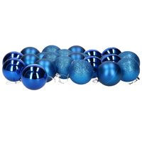 24x stuks kerstballen blauw mix van mat/glans/glitter kunststof 6 cm - thumbnail