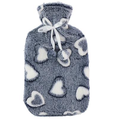 Warmwaterkruik - 2L - grijs/wit - met hoes - kruik - hartjes print