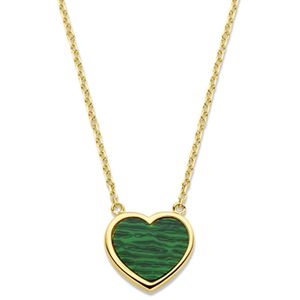 Ketting Hart geelgoud-malachiet groen 10,5 x 11,5 mm 43-45 cm